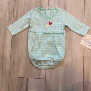 NWT Itsy Bitsy Mint Green Striped Mouse Ear Balloon Bubble Romper, Baby boys 3M